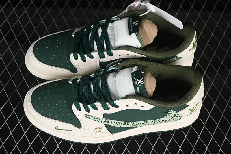All categories Air Jordan Jordan series basketball shoes Air Jordan 1 Low High-end customized low-top sneakers Travis Scott x Fragment Design x Air Jordan 1 Low OG SP AJ1 LV co-branded green flower hook low-top cultural casual sneakers XS2024-061